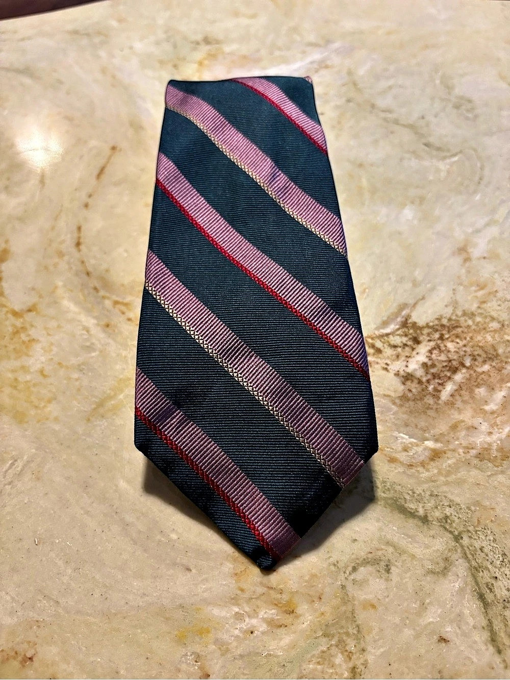 Aquascutum Striped Silk-Style Tie in Blue & Pink
